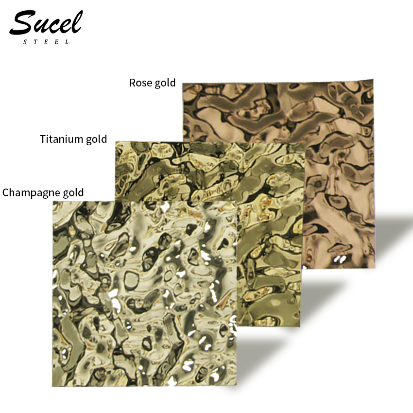 Sucel Embossed Stamped New Gold Water Mirror Wave Ripple Stainless Steel Sheet Plate 4X8Feet 201 304 316L