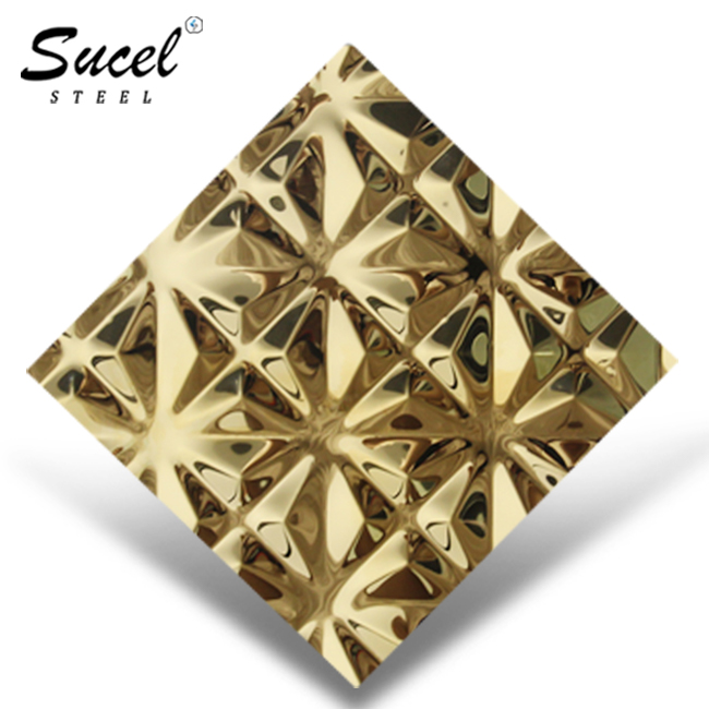 Sucel Steel 4x8 Stamped Embossed Gold Hammered Water Ripple Mirror 306l 316 304 Stainless Steel Sheets Plates